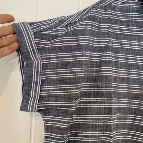 Goodthreads Womens Large Shirt Button Up Chambray Stripes Blue Short Sleeve NEW - Picture 5 of 8